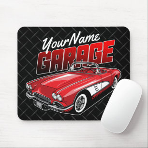 Mousepad Garagem de Carro Esportivo Vermelho Clássico 1961