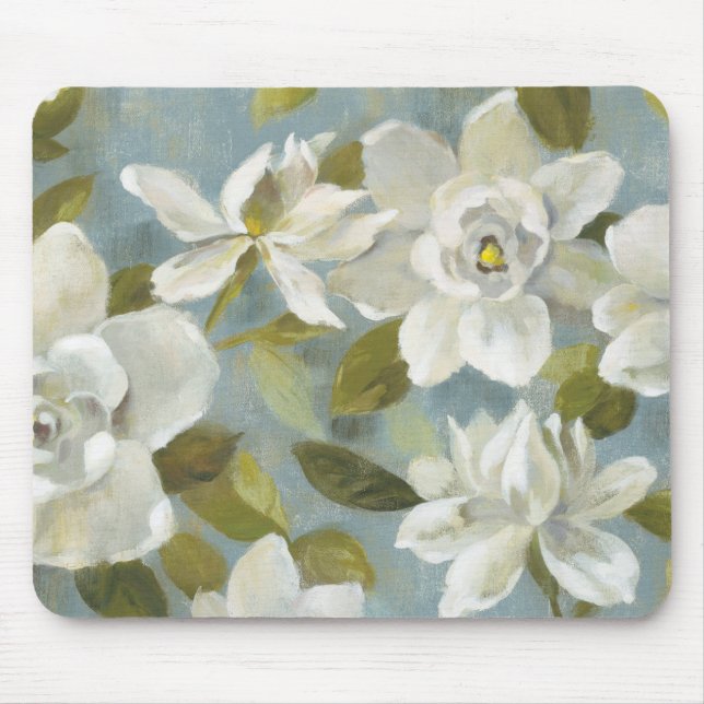 Mousepad Gardenias no azul da ardósia (Frente)