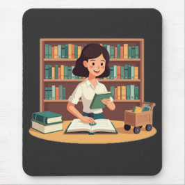Mousepad Garota Aconchegante na Estante de Leitura