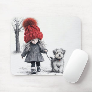 Mousepad Garota Andando Seu Cachorro