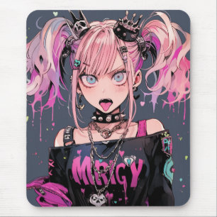 Mousepad Garota Anime Rocker Punk Rosa