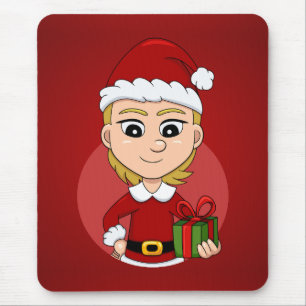 Mousepad Garota bonita de Natal com cabelo loiro curto