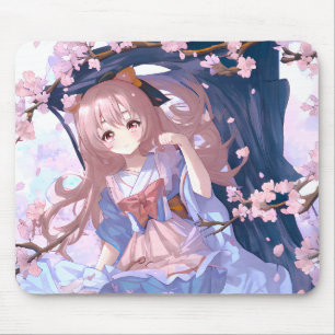 Mousepad Garota Bonita Sob Uma Árvore De Flor De Cereja