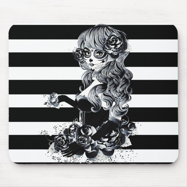 Mousepad Garota Bonito de Açúcar em Branco e Preta (Frente)
