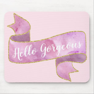 Mousepad Garota Bonito, Rosa, Rosa, Belo Dourado Friso