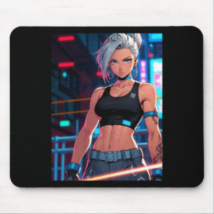 Mousepad Garota Ciberpunk Anime Retrô Lutadora de Rua Neon