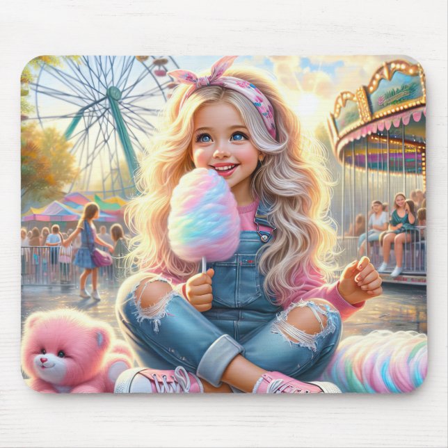 Mousepad Garota com algodão doce de carnaval (Frente)