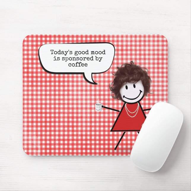Mousepad Garota com café em Gingham (Com mouse)