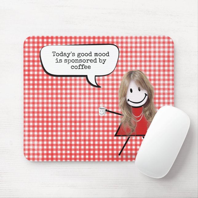 Mousepad Garota com café em Gingham (Com mouse)