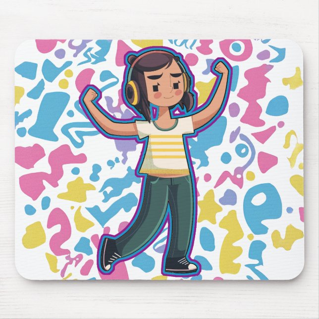 Mousepad Garota com fones de ouvido confiantes e relaxantes (Frente)