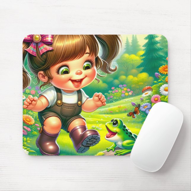 Mousepad Garota com Olhos Grandes e Sapo Verde (Com mouse)