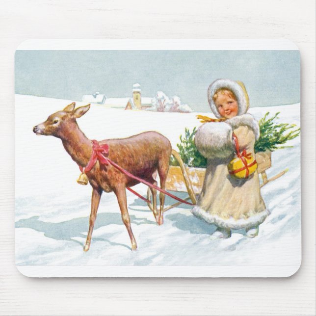 Mousepad Garota com trenó no Natal (Frente)