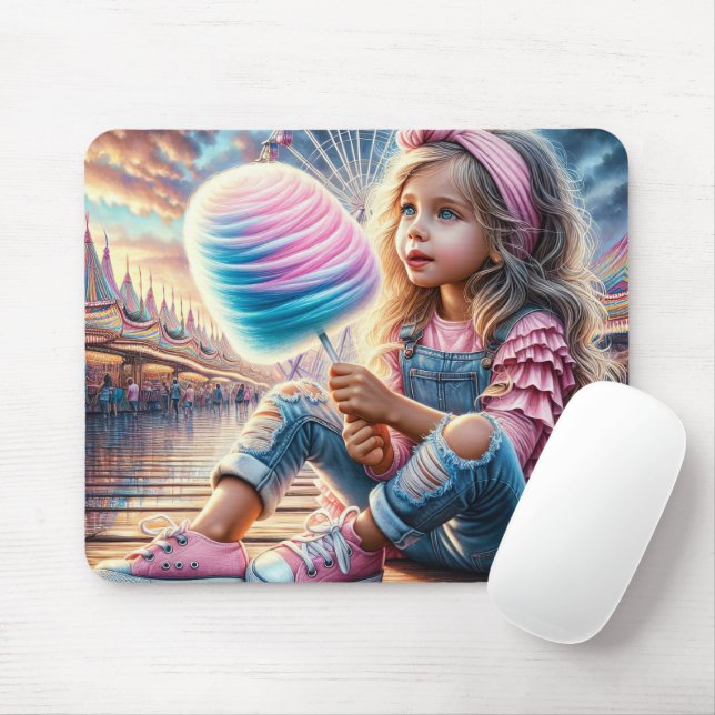 Mousepad Garota comendo algodão doce de carnaval (Com mouse)