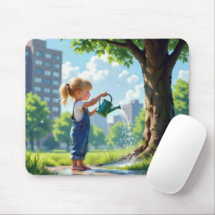 Mousepad Garota cuidando de uma árvore em um parque