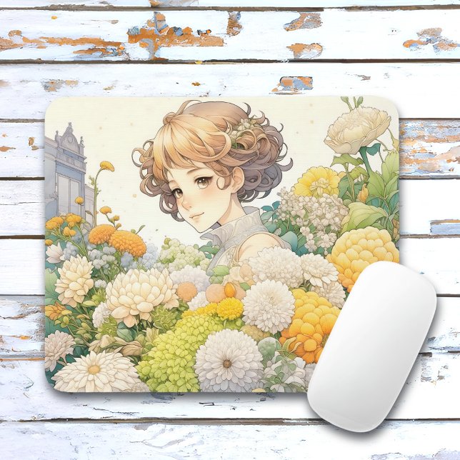 Mousepad Garota de Anime em Flores Amarelas  (Criador carregado)