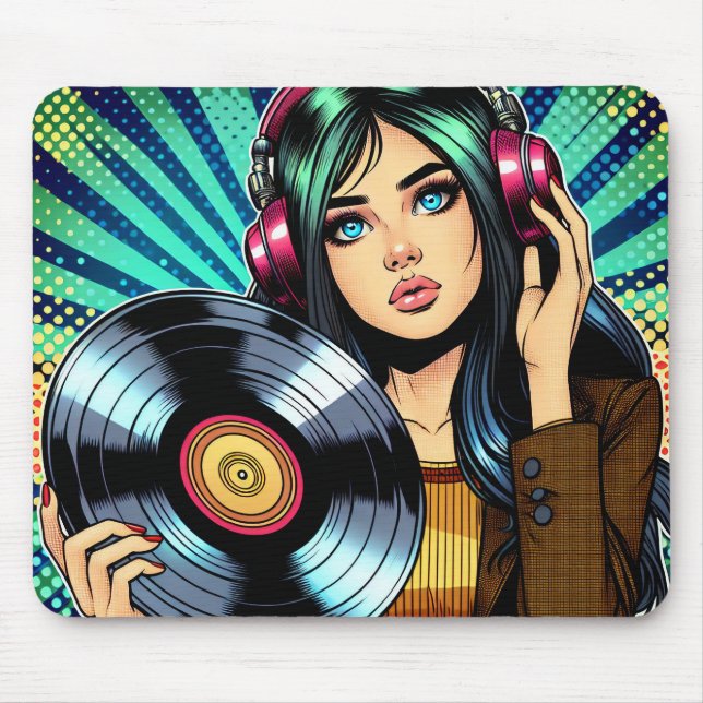 Mousepad Garota de estilo pop art em quadrinhos com álbum d (Frente)