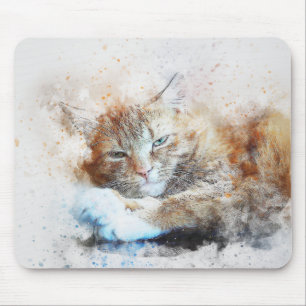 Mousepad Garota de Gato Sonolento ABSTRATO Watercolor