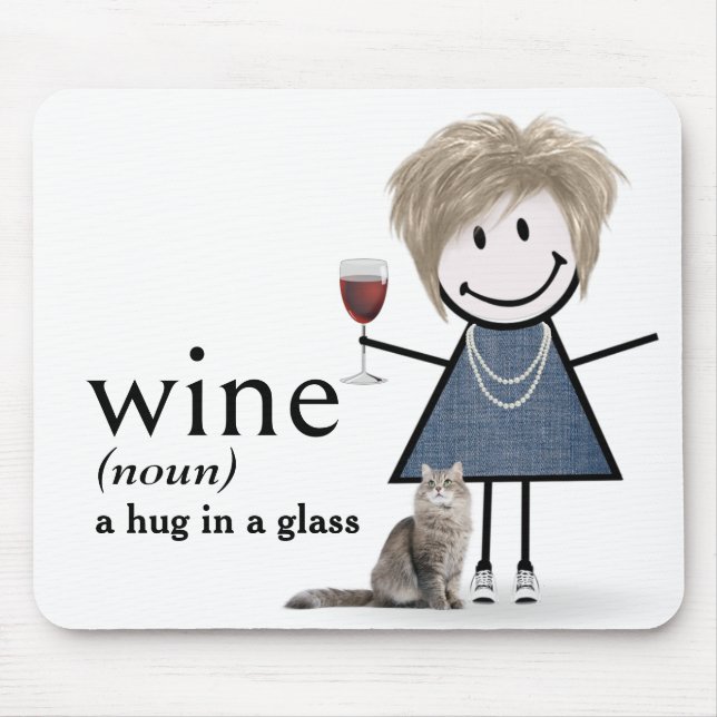 Mousepad Garota Desenhada com Vinho e Gato (Frente)