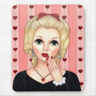 Mousepad Garota do Colar do Coração Cabeça Loura Vase Lábio