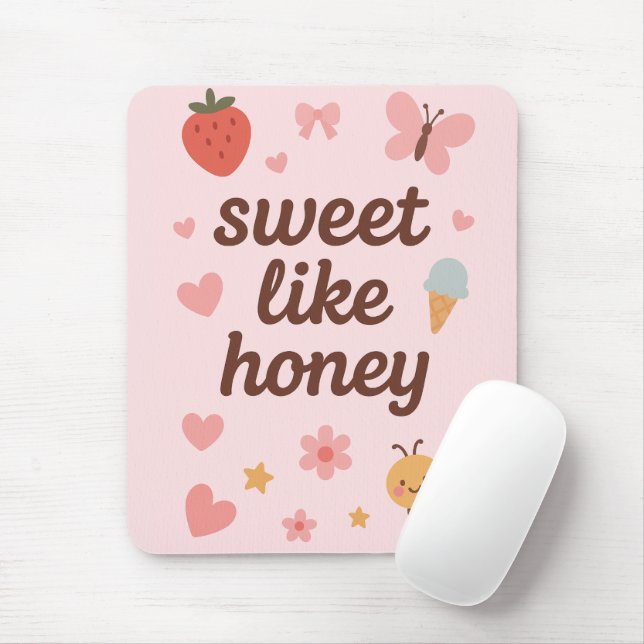 Mousepad Garota Doce Kawaii Rosa Abelha Estética – Design F (Com mouse)