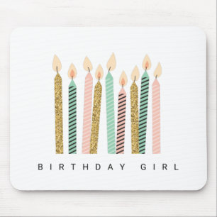 Mousepad Garota Dourada Rosa, Feliz Aniversário, Bonitinha