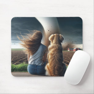 Mousepad Garota e Cachorro assistindo um Twister