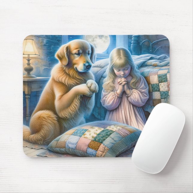 Mousepad Garota e Ouro Retriever Rezando (Com mouse)