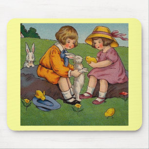 Mousepad Garota e Páscoa Vintage