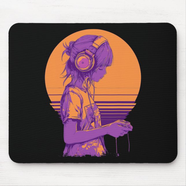 Mousepad Garota Gamer de Anime Retrô (Frente)