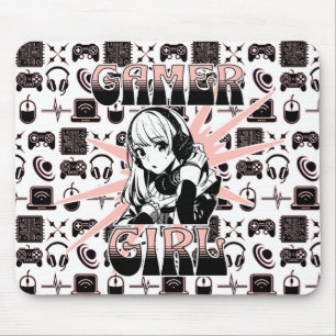 Mousepad Garota Gamer Rosa, Preta e Branca
