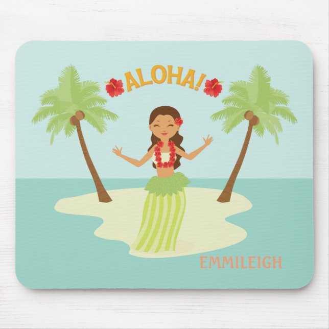 Mousepad Garota Havaiana Cute Dançando Hula Luau Aloha (Frente)
