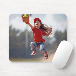 Mousepad Garota Jovem Pulando Para Pegar Softball