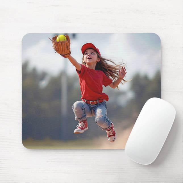 Mousepad Garota Jovem Pulando Para Pegar Softball (Com mouse)