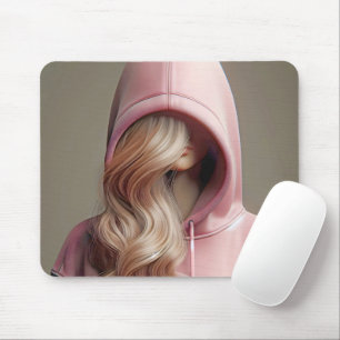 Mousepad Garota loira em capuz rosa