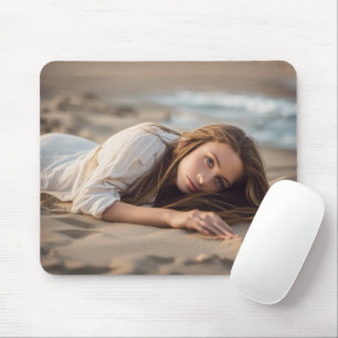 Mousepad Garota Mentindo Na Areia Da Praia