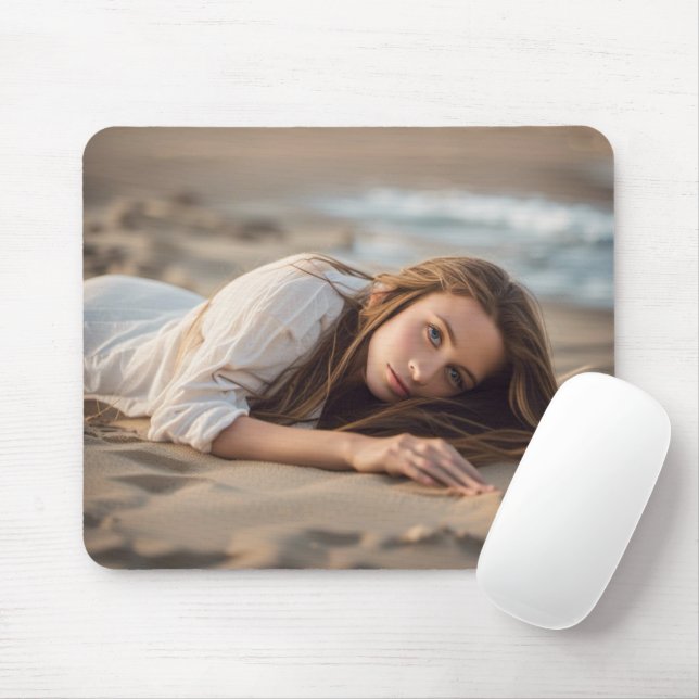 Mousepad Garota Mentindo Na Areia Da Praia (Com mouse)