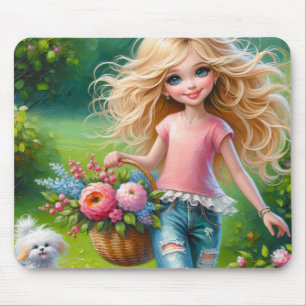 Mousepad Garota Pequena Com Cesta Flor