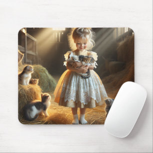 Mousepad Garota Pequena Com Gatinhos De Celeiro