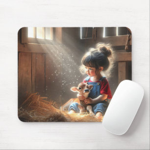 Mousepad Garota Pequena Com Vitelo Nos Bicos Do Sol
