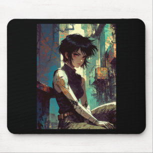 Mousepad Garota Retro Anime Cyberpunk Guerreira Futuro Dist
