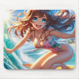 Mousepad Garota surfista de anime costeira/náutica/tropical