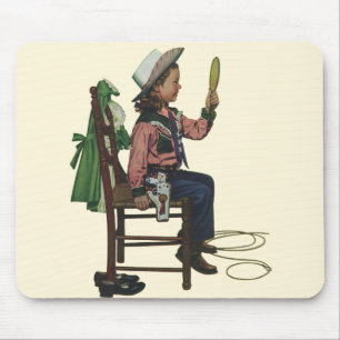 Mousepad Garota Vintage Vaqueira Olhando Espelho Ela é tão