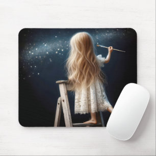 Mousepad Garotinha pintando estrelas no céu noturno