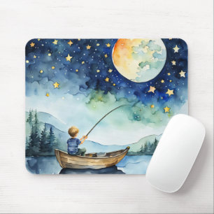 Mousepad Garoto De Cores Aquáticas A Pescar Na Lua