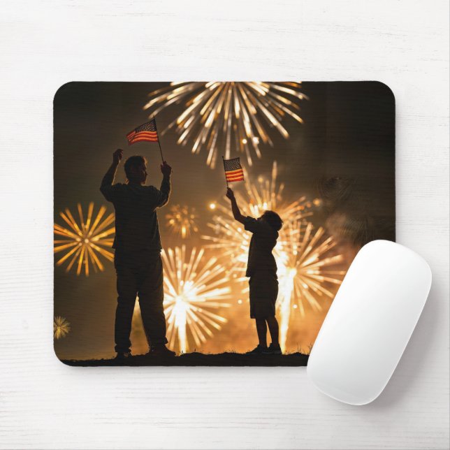 Mousepad Garoto e Pai com sinalizadores e fogos de artifíci (Com mouse)