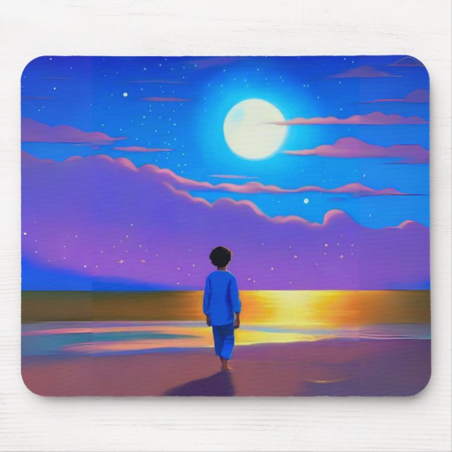 Mousepad Garoto na praia, olhando na lua (Frente)