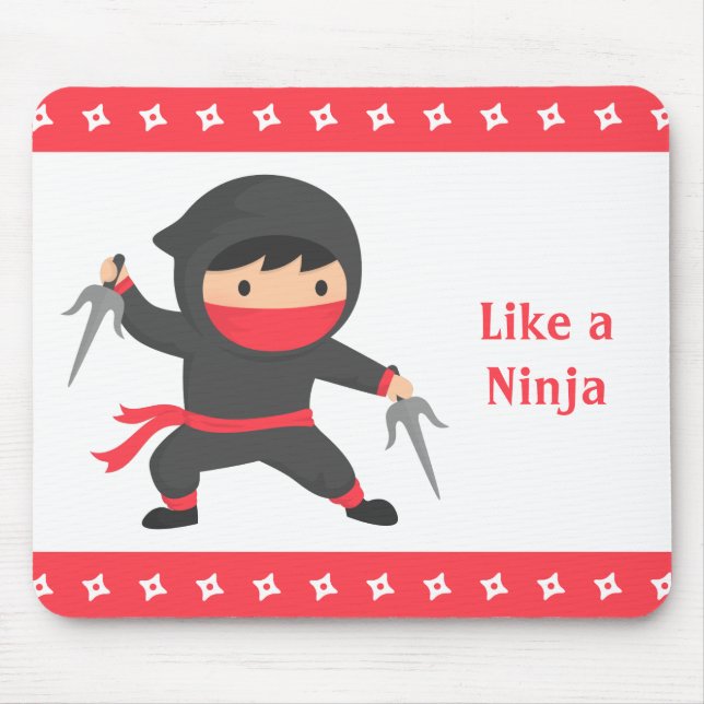 Mousepad Garoto Ninja Fofo com Armas Sai para Crianças (Frente)