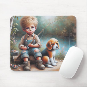 Mousepad Garoto Pequeno Pescando Com Sua Bola