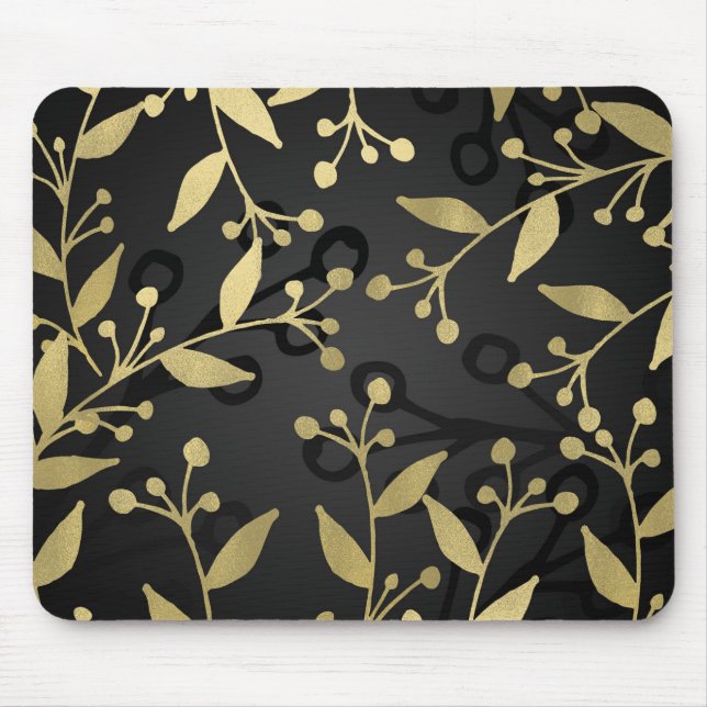 Mousepad Garrafa Preta e Dourada Botânica Moderna Ramos Rús (Frente)