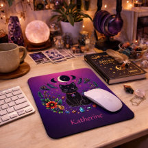 Gata Preta Celestial Mística Roxo Rosa